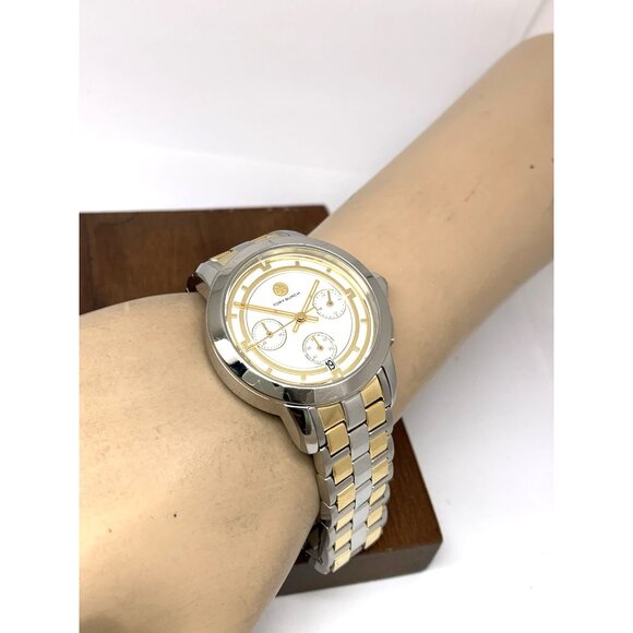 Tory Burch Women's Watch TBW1052 Quartz Chronograph Cream Dial Two Tone Steel - Picture 5 of 13